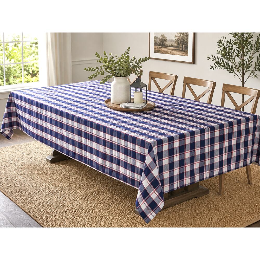 Vintage Style Sur La Table Plaid Table Cloth Red White Blue Cotton Table Linen